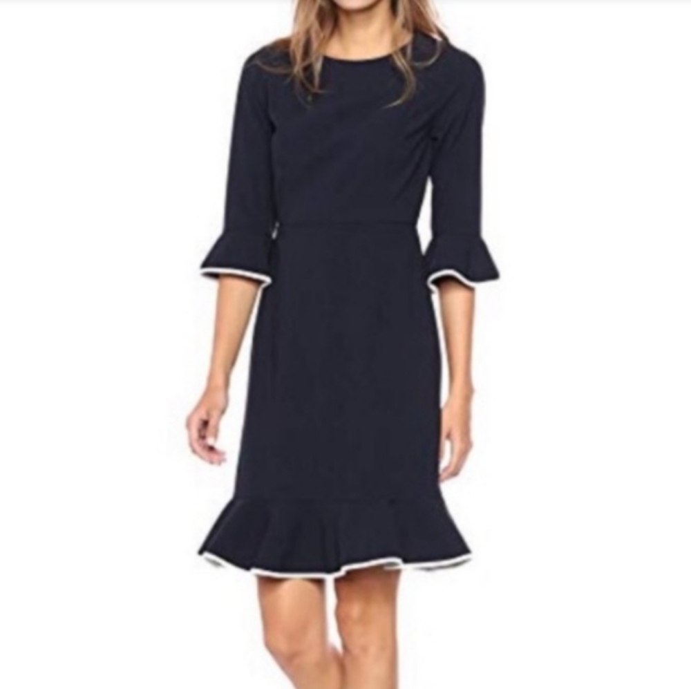 NWT Nanette Lepore 3/4 Sleeve Flounce Dress| Dark Navy